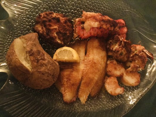 Broiled Seafood Platter- Lobster Tail, Tilapia, Scallops, Crab Imperial, Crab Stuffed Shrimp