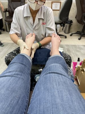 I love the way she makes my feet feel.  She's so meticulous about her pedicures.  You'd think she were giving herself a pedicure.