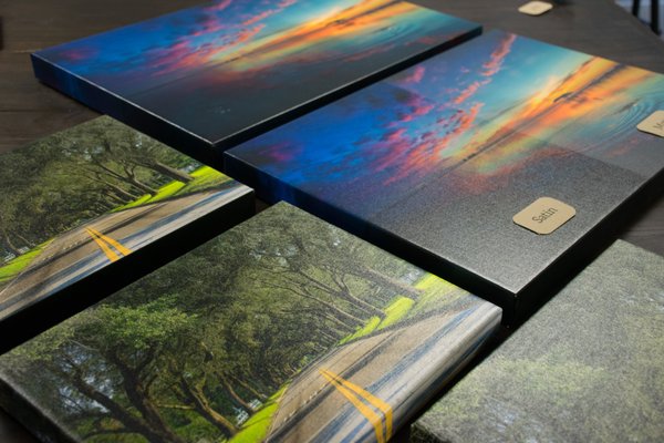 A set of gallery wrapped canvas samples.