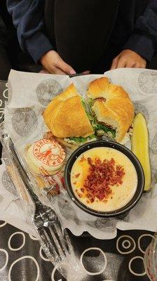 Fancy Nancy Chicken Salad BLT on croissant with a cup of Loaded Baked Potato soup and a Buttercreme cookie