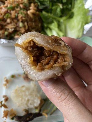 Inside view of yummy tapioca pork balls