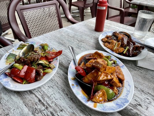 Mongolian Beef, General Tso's Tofu, Chicken & Eggplant in Garlic Sauce