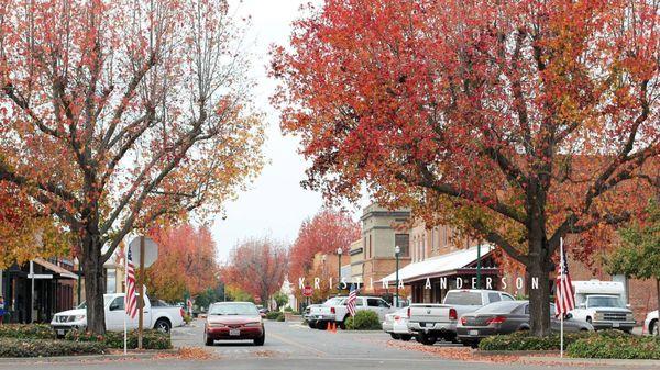 No, this is not Little Vermont. Just Man and Mother Nature, putting up a good Autumn show in Gridley, California.