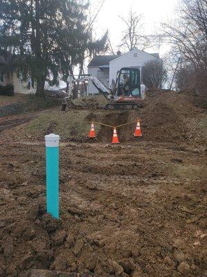 Installation of new sewer line.  Including multiple cleanouts for identifying issues.