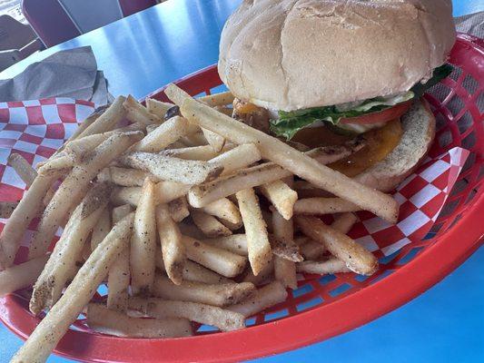 Cheeseburger and fries