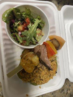 Caribbean Stuffed Bell Peppers 
Steak, Shrimp and Cantaloupe Kabob