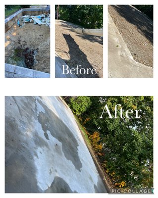 Before and after pool drained, backfilled and refilled with concrete