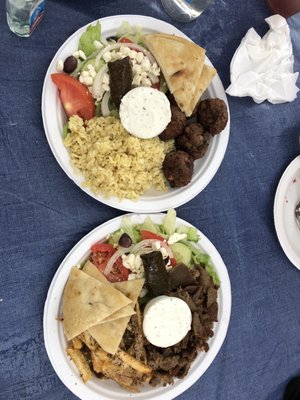 Meatballs and rice + gyro and fries