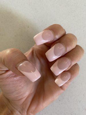 My nails after service at this salon. They look like toes lol. My left hand nails are significantly longer than my right too btw.