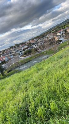 View of basketball court from the hill