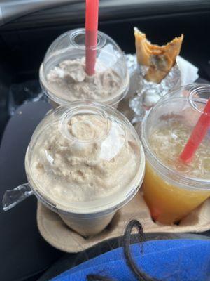 Coffee Oreo frappe. Coffee frap, and peach green tea