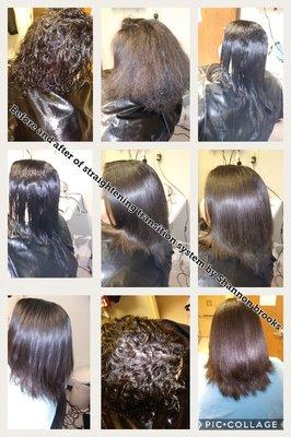 Before, during and after of chi transformation straightening system done by Shannon brooks