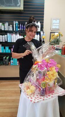 This is Deanna, she won a beautiful gift basket from our salon