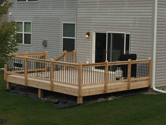 Cedar deck with aluminum spindles