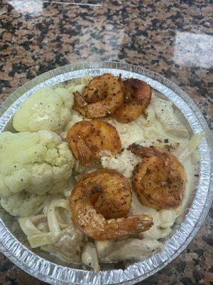 Chicken Alfredo grilled shrimp