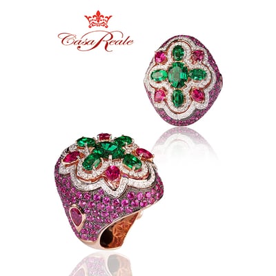 Spring is in the air! 
 Indulge yourself in this colorful #rubies & #emeralds ring from Casa Reale!