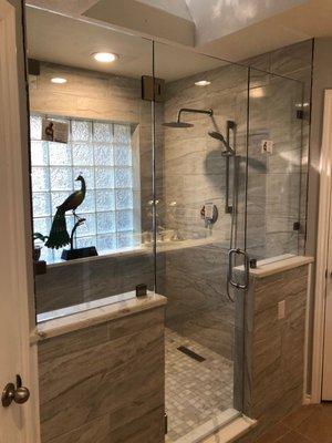 Master shower glass installation. Very excellent job/glass.