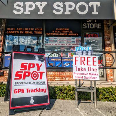 Spy Spot is giving out for free hand sanitizer and protective face masks to fight covid-19