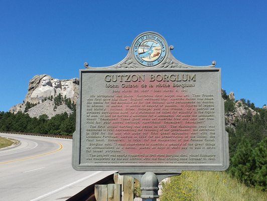 Gutzon Borglum Historical Marker and the Monument he carved