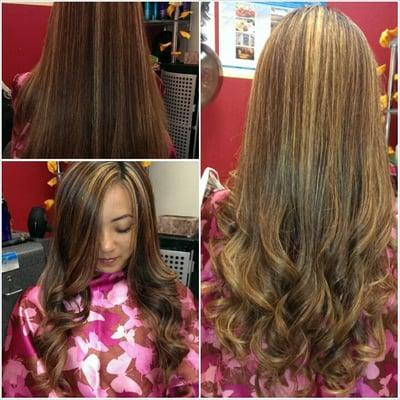 Long layers with some dark blonde hilights.