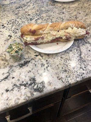 Great pastrami cheesesteak with broccoli, bacon and kale salad.