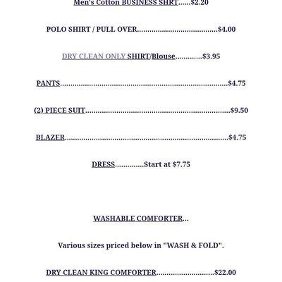 Price List at "DRY CLEAN HOUSTON DELIVERY SERVICE. Use my preferred cleaners or choose yours. Just add $10. to their price.