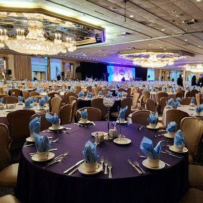 Large event set-up with all ballrooms combined. We can host upto1800 seated guests.