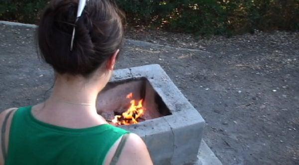 Tara enjoys the morning fire