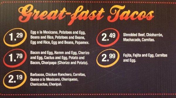 Great-Fast Tacos Menu