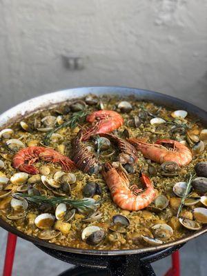 Seafood lobster paella