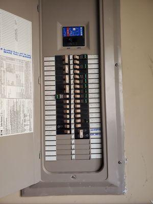 Improper rated 40 amp breaker at last position and no security interlock to prevent improper sequence.