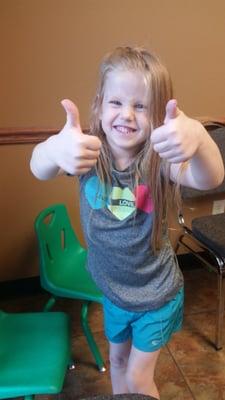 Sophia gives Happy Tooth two thumbs up!!