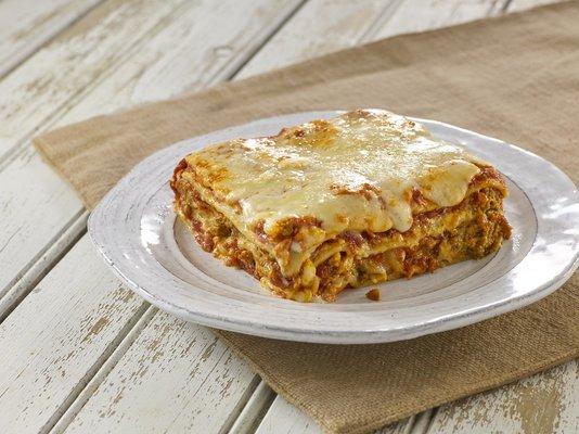 Meat Lasagna
 Layers of pasta filled with ricotta and mozzarella, and ground beef marinara