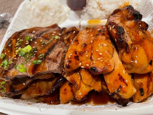 2-Item Combo. Chicken Teriyaki and Beef Galbi (Short Ribs). Comes with 2 scoops of Rice and a Salad.