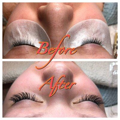 Individual eyelashes extension before and after