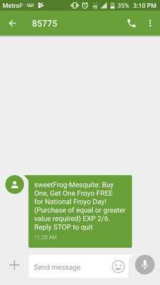 The exact text I received alerting me to the deal.