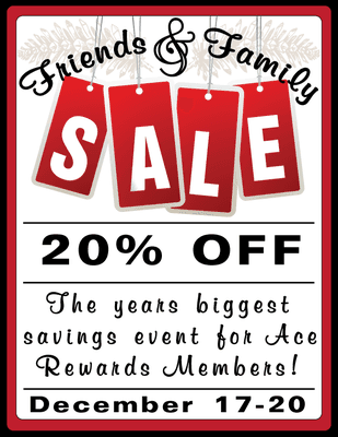 Dec 17-20 is Friends and Family SALE- 20% off