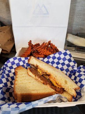 The Patty Melt with sweet potato fries