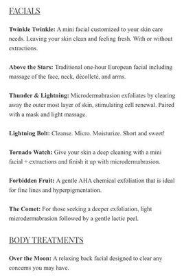 Facial and Body treatments