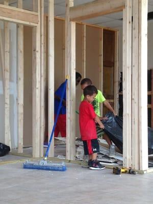 Our "Big" little fellas helping out with the construction of their new MMA School...