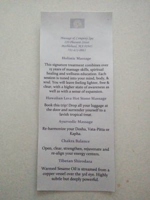 Massage menu