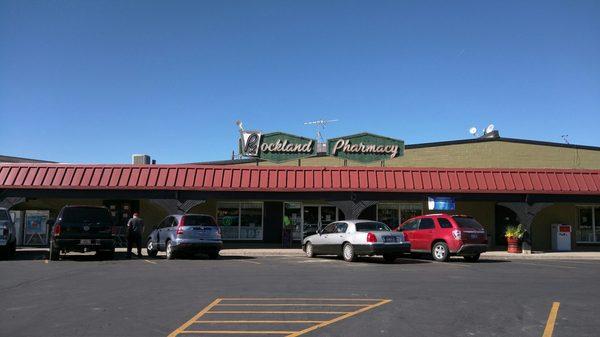 Exterior. Gifts, basic office and drugs, Radio Shack and a lunch counter inside.