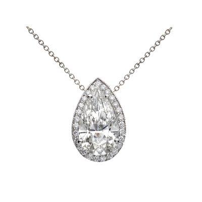 3.71ct Pear shape diamond pendant H/VS2 set with a total weight of 0.91ct diamonds around it