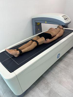 A DEXA scan not only measures your percentage % of body fat and muscle but also gives you helpful details for your risk of osteoporosis