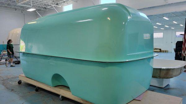 Test fitting of upper and lower molded sections of the camper.