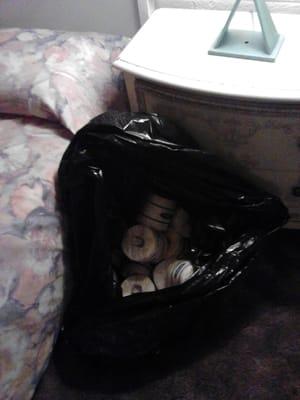 The bag that was given to me with toilet paper so I could go and give it to those who didn't have any in their rooms.