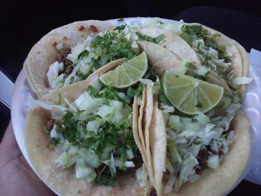 4 Carne Asada Tacos with everything. A buck each