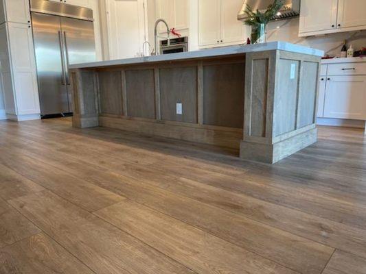 Custom island wood trim and stain.