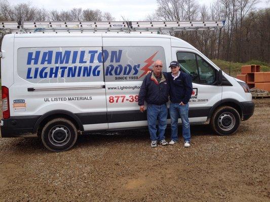 Me and my grandson Pat,on a lightning rod job.