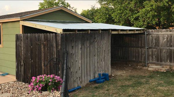 Roof Overhang: Client Requested a Cover for Protecting Pool Equipment and Tools, Job Completed in 2 Days including Clean-Up.